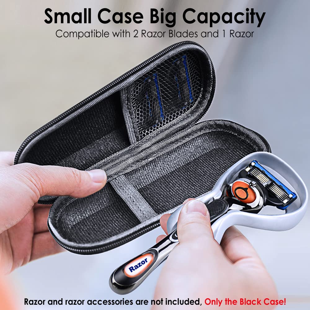 Enerfort razor travel case mesh pocket highlighting extra blade storage for on-the-go