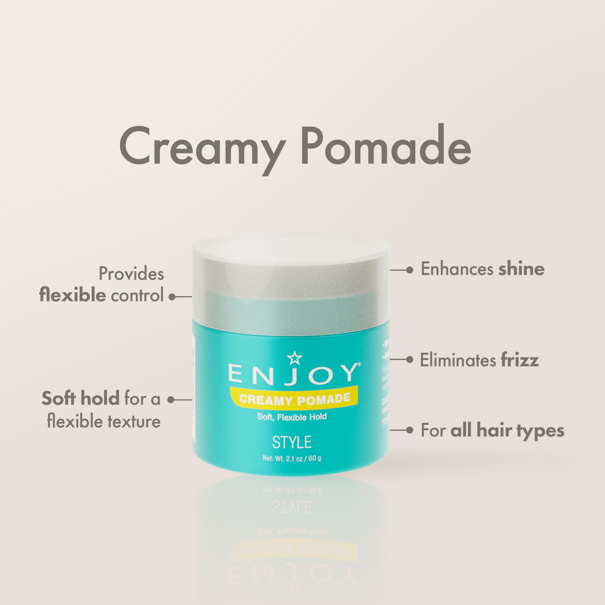 Enjoy Creamy Pomade hair damp application illustrates versatile restyling and even distribution.