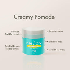 Enjoy Creamy Pomade hair damp application illustrates versatile restyling and even distribution.