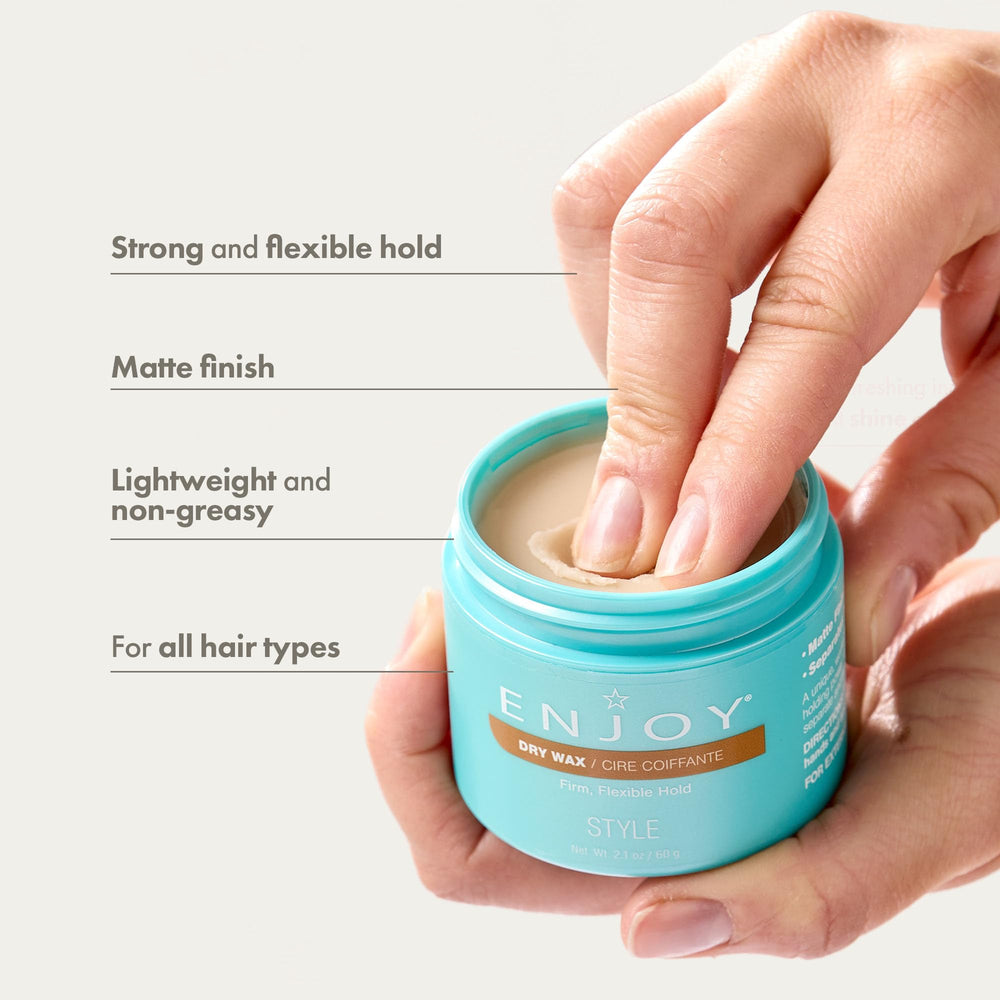 Enjoy Dry Wax demonstrates pliable texture ideal for restyling throughout the day.