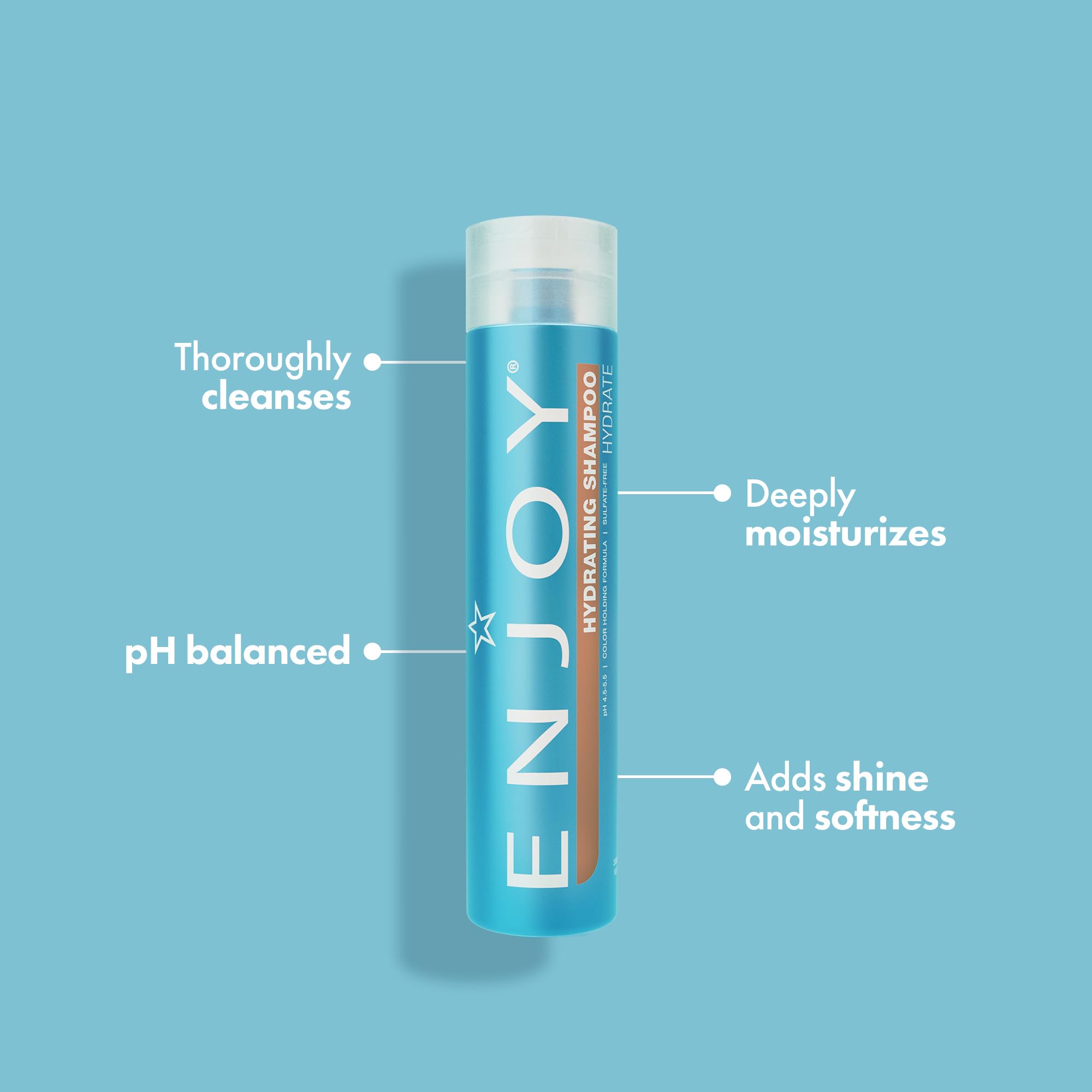 Enjoy Hydrating Conditioner bottle pour demonstrates detangling moisture for soft, manageable hair.
