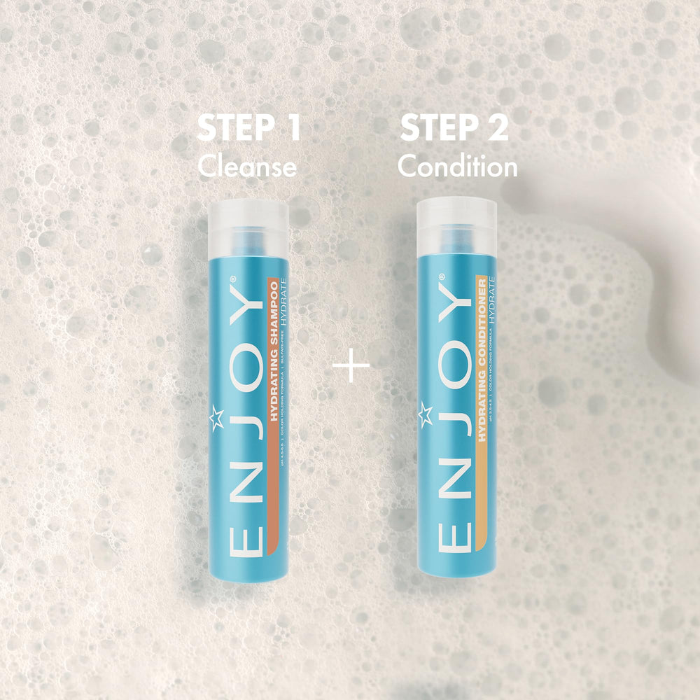Enjoy Hydrating Shampoo thinning-hair focus shows nourished, fuller-feel strands after wash.
