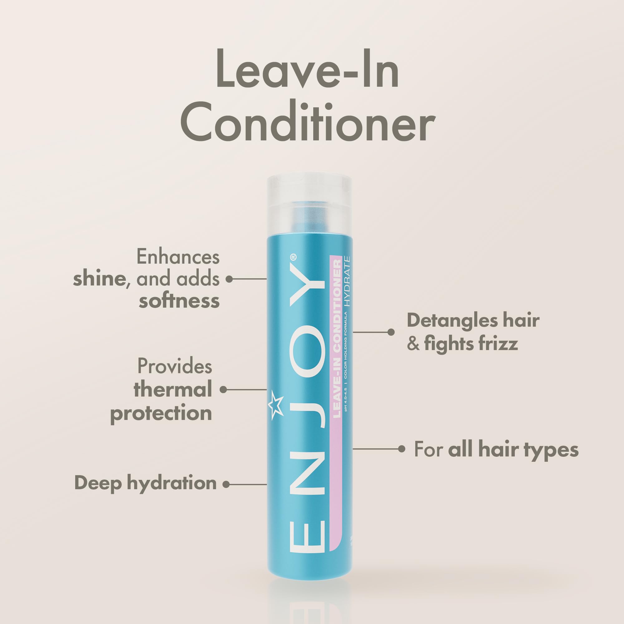 Enjoy Leave-In Conditioner pump-dispense close-up shows easy daily detangling and smoothness