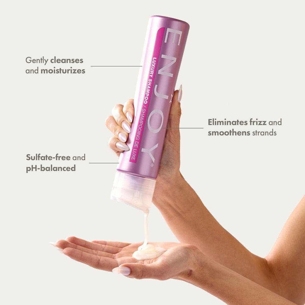 Enjoy Luxury Conditioner bottle front for detangled, softer hair with hydration.