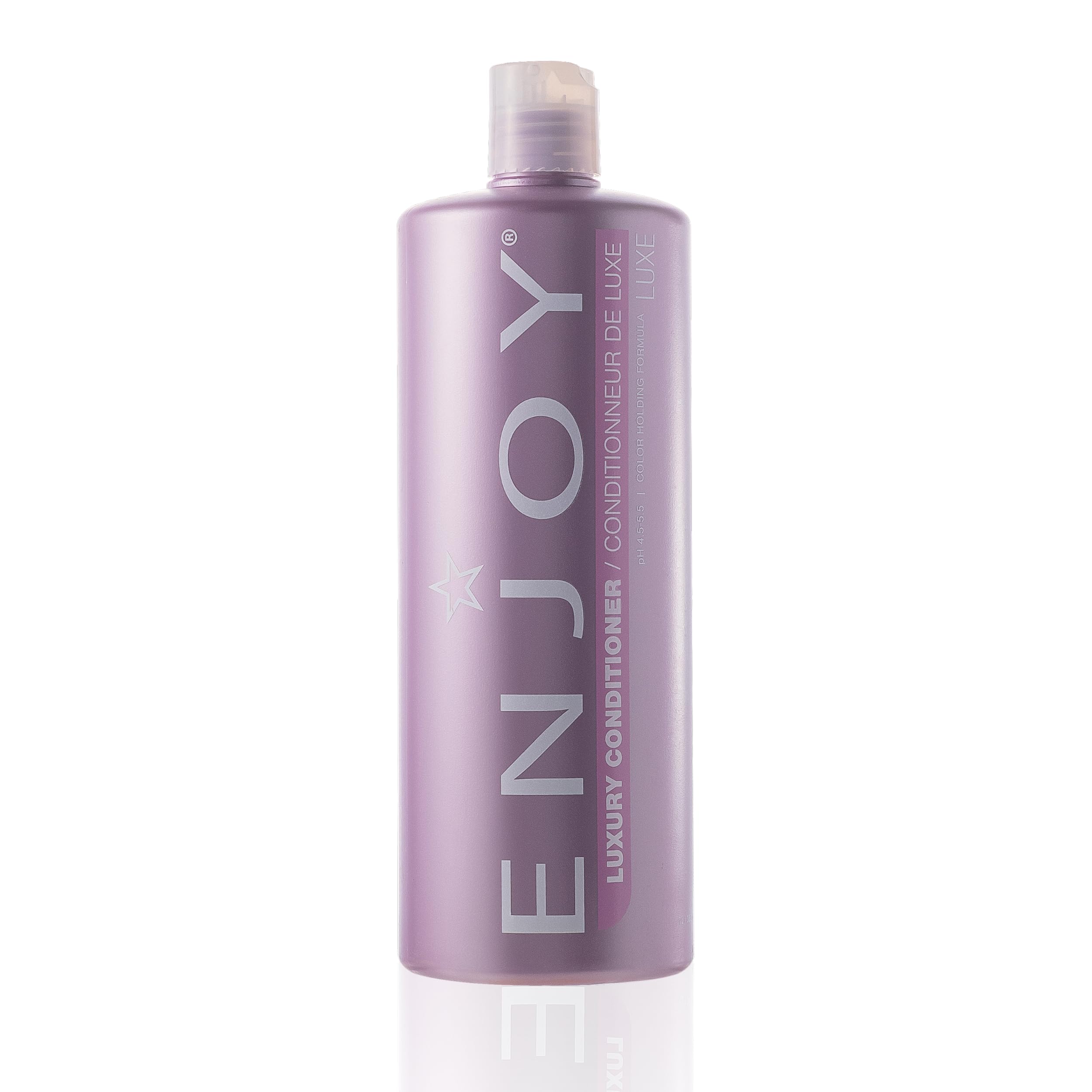 Enjoy Luxury Conditioner bottle pour demonstrates frizz control and hydration