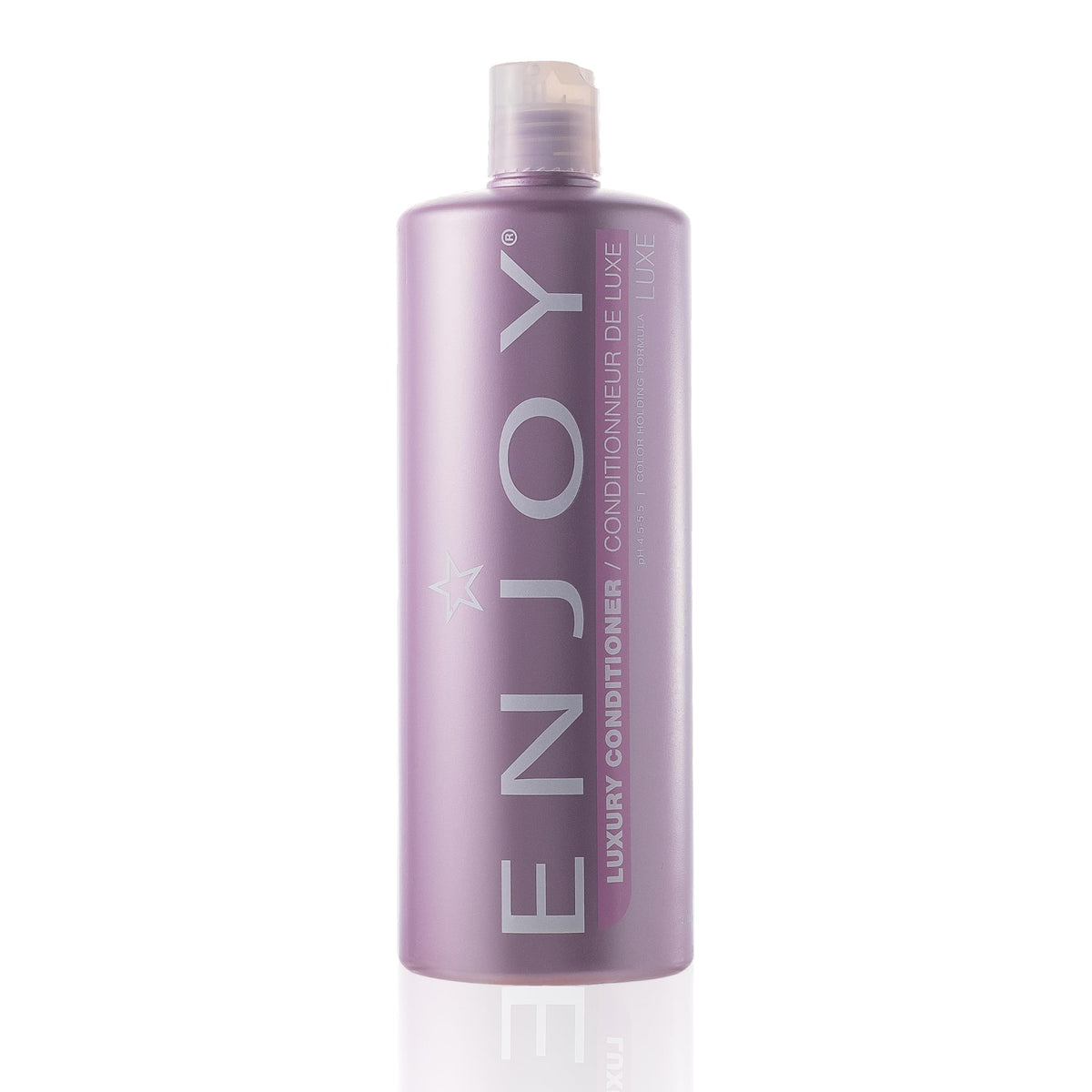 Enjoy Luxury Conditioner bottle pour demonstrates frizz control and hydration