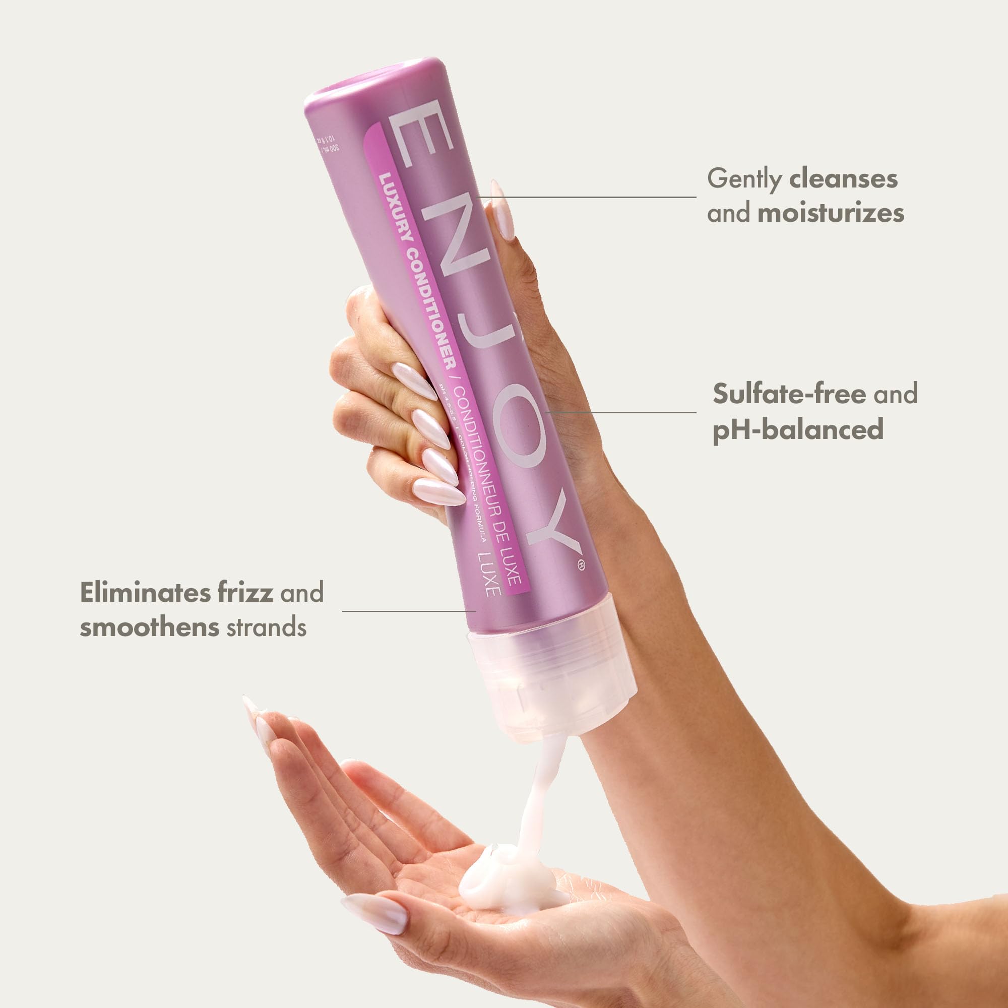Enjoy Luxury Conditioner cream texture highlights hydrating smoothing effects