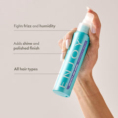 Enjoy Protect and Shine applied on frizz-prone hair for humidity resistance