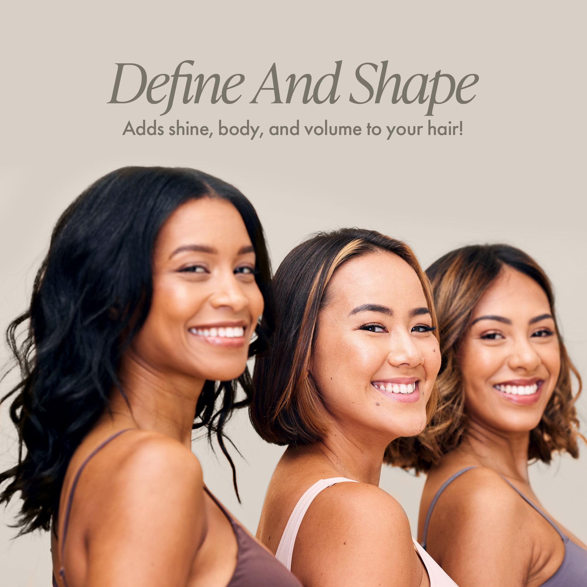 Enjoy Shaping Curly Hair Styling Cream 24-hour shine shot on hair demonstrates reflective finish.