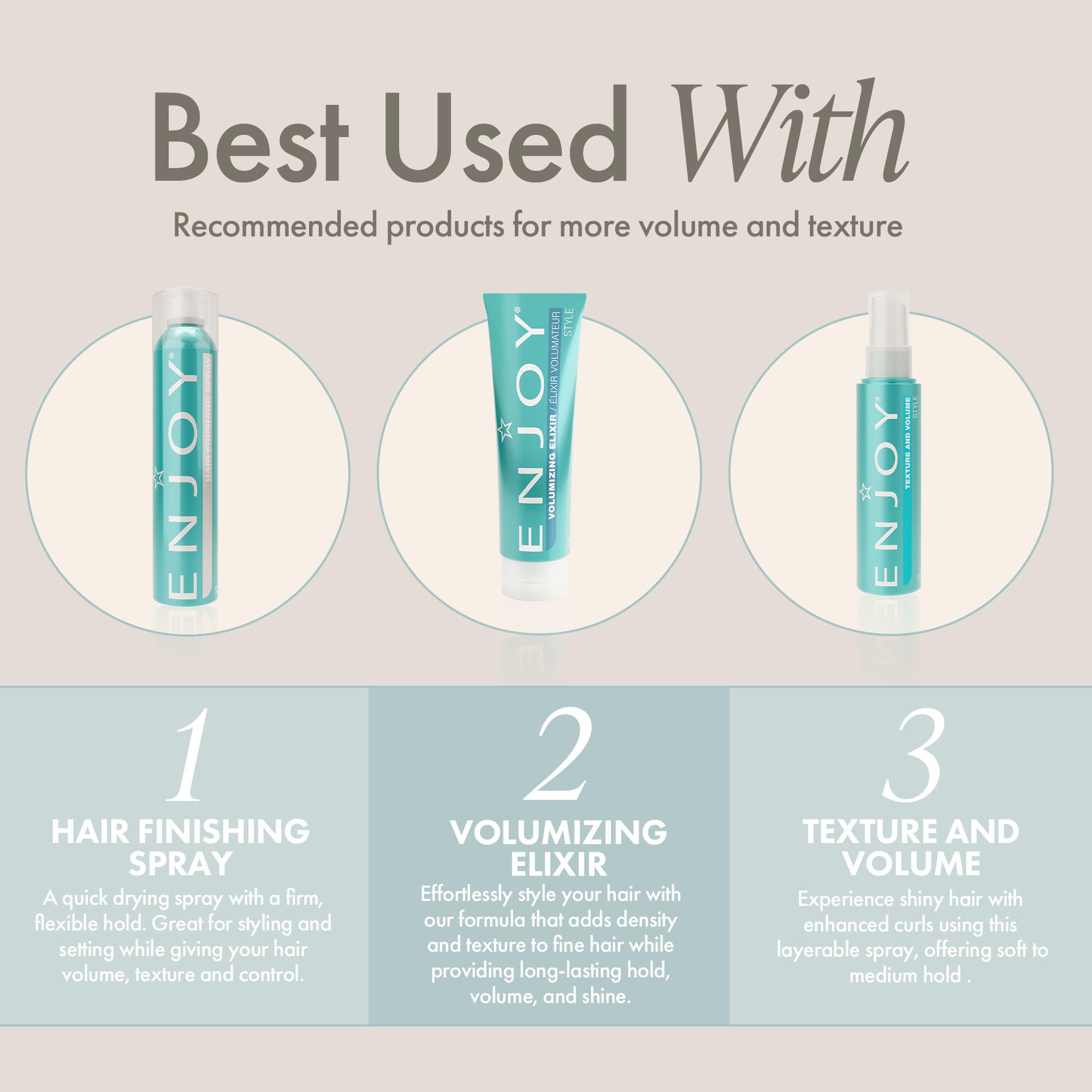 Enjoy Shaping Curly Hair Styling Cream bottle application shows detangler and lightweight volume use.