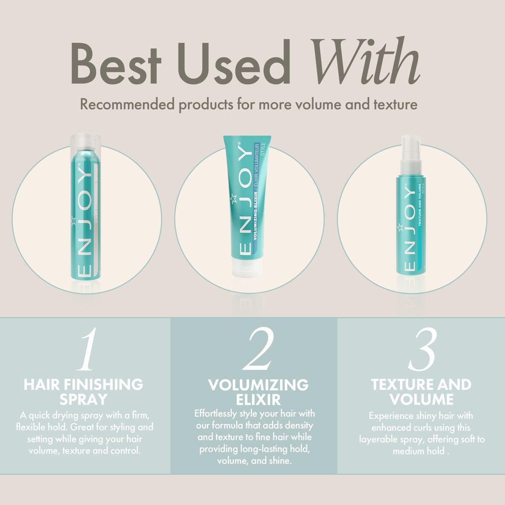 Enjoy Shaping Curly Hair Styling Cream bottle application shows detangler and lightweight volume use.