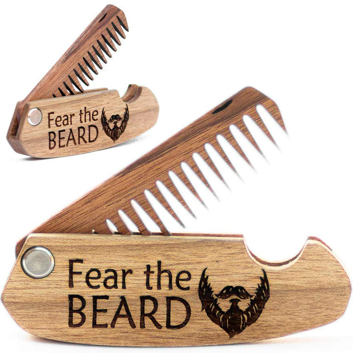 Enjoy The Wood beard comb folding pocket closed for on-the-go grooming.