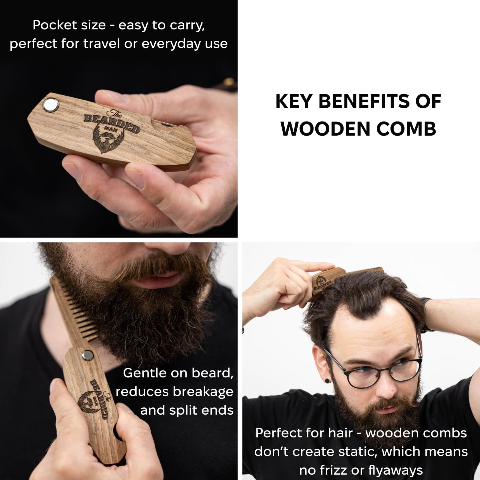 Enjoy The Wood engraved walnut beard comb detail handcrafted engraving