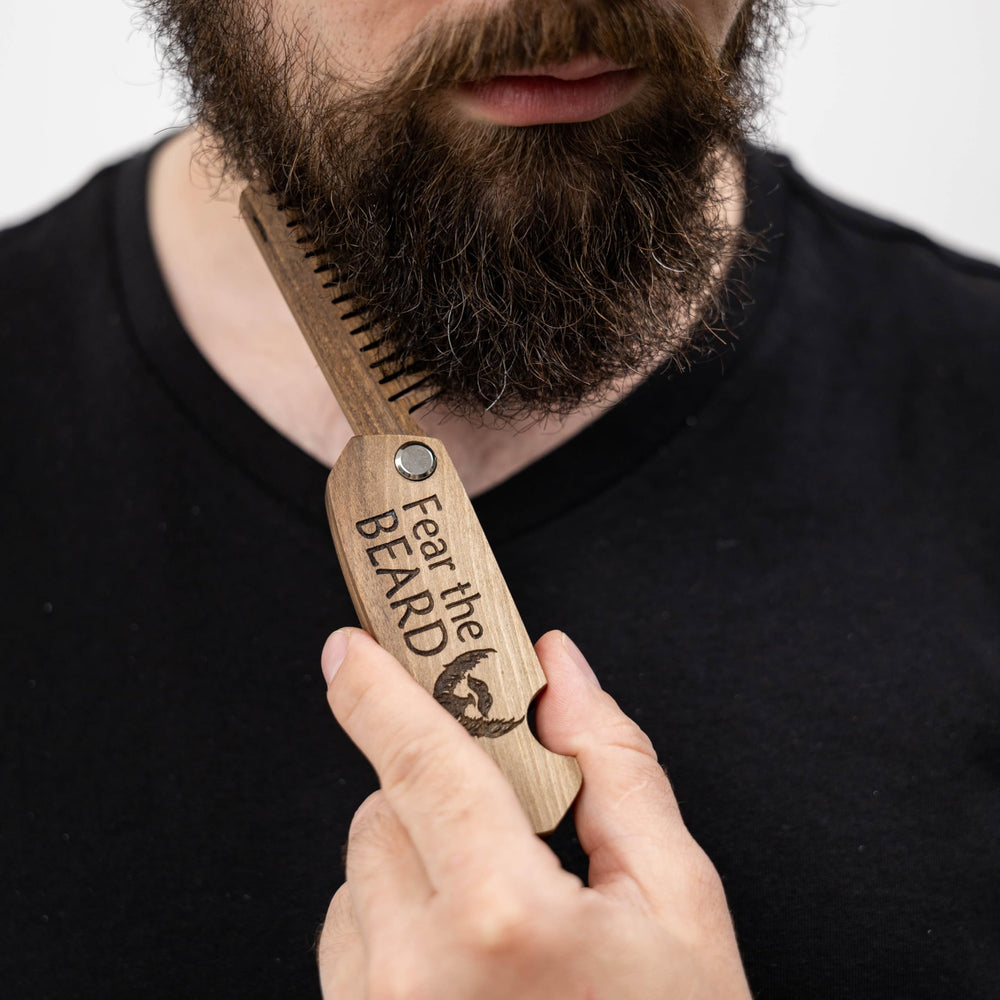 Enjoy The Wood moustache comb multi-use for shaping facial hair.