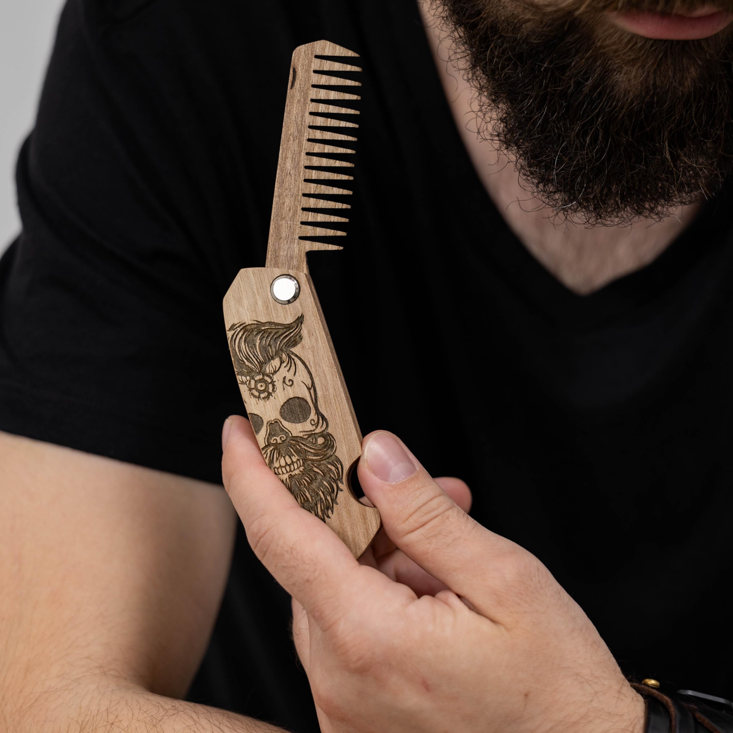 Enjoy The Wood travel-friendly grooming accessory keeps beards neat.