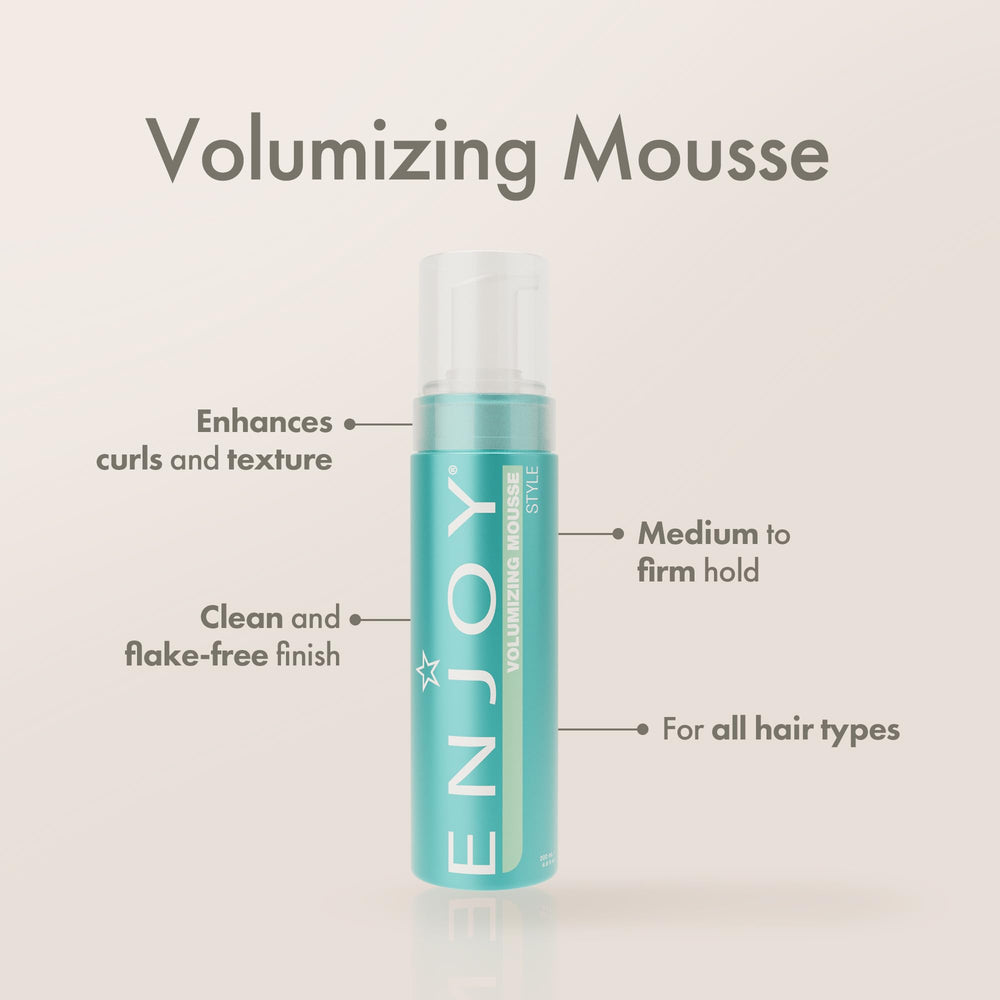 ENJOY Volumizing Mousse smoothing strands to enhance shine and texture