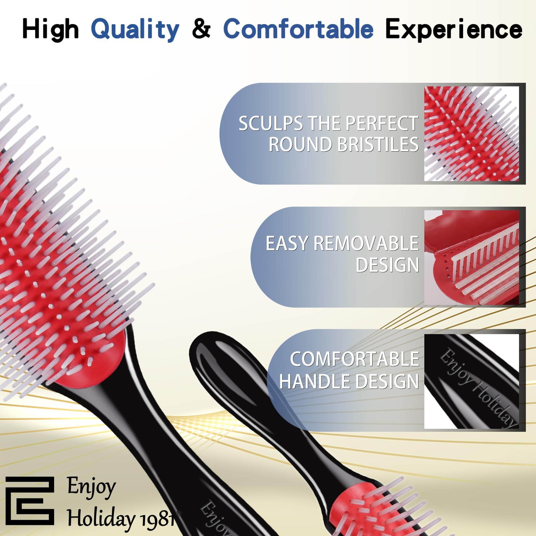 Enjoy Holiday 1981 2pcs hair brush wet-dry use image highlights versatility for styling sessions.