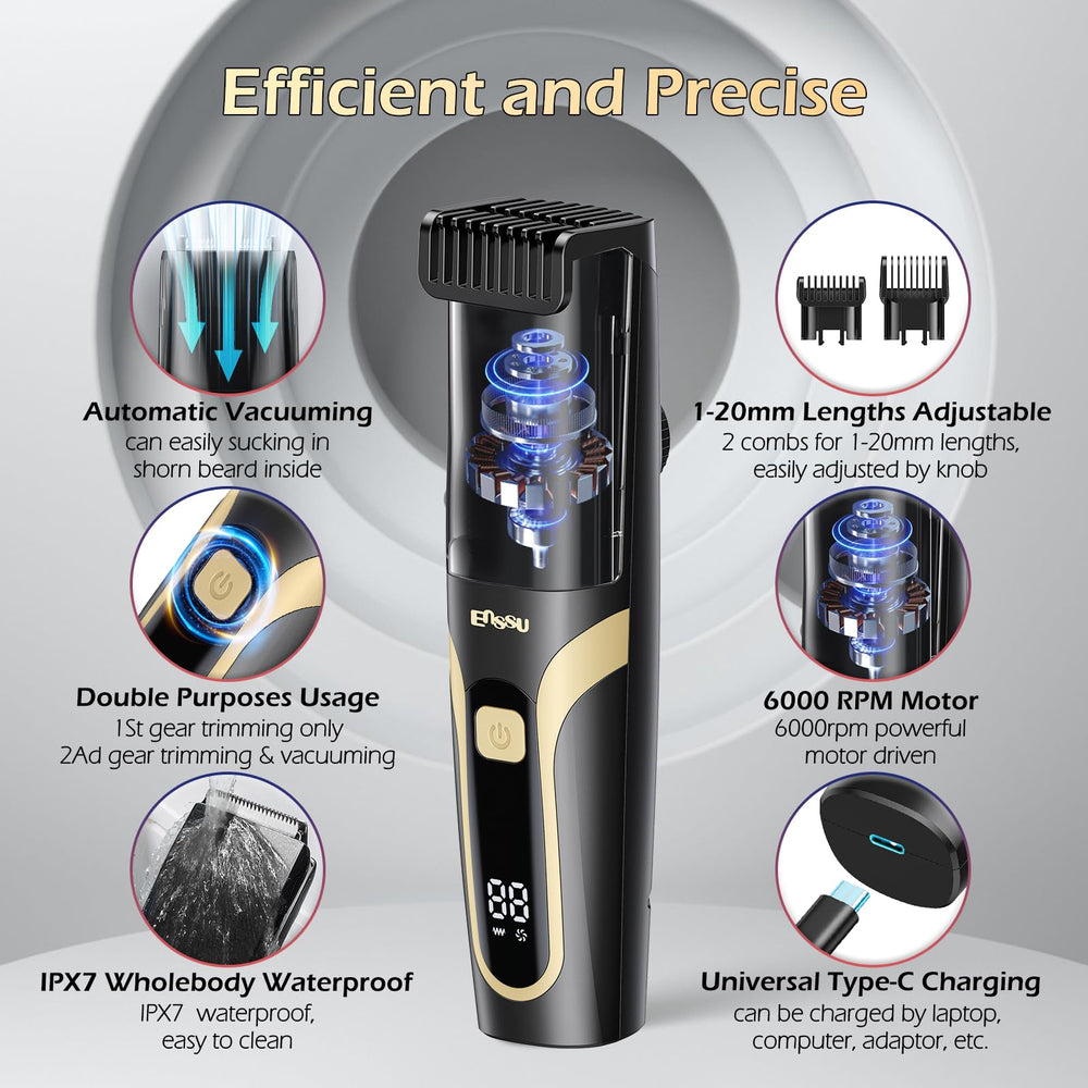 ENSSU Beard Trimmer vacuum compartment traps hair for easy cleanup after grooming