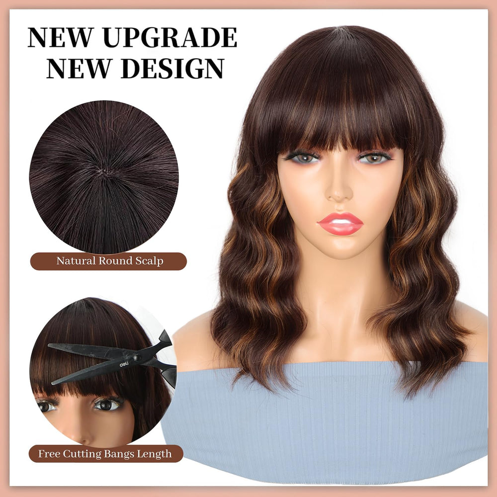 Entranced Styles brown highlight wig closeup fiber reveals silky texture and realistic shine