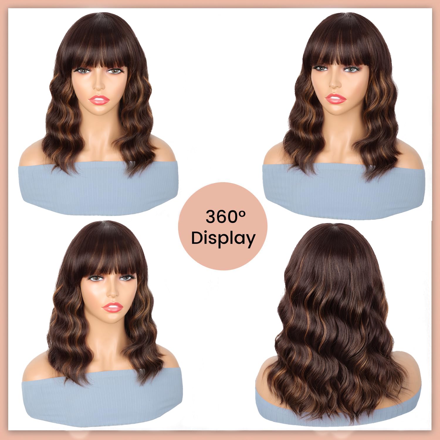 Entranced Styles brown highlight wig worn by model demonstrates versatile short wavy bob for daily wear