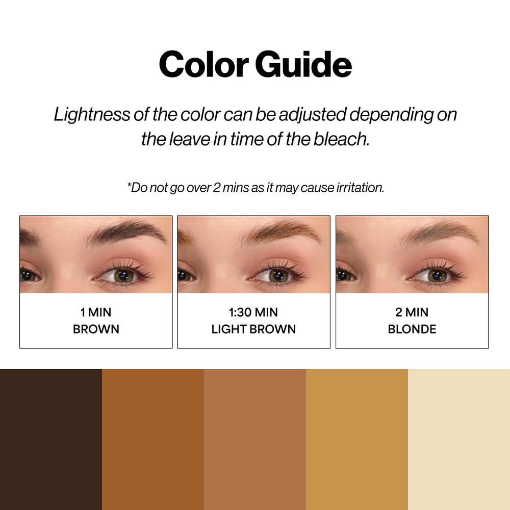 Entropy Makeup Brow Bleach Kit timer indicates controlled processing for shade customization.