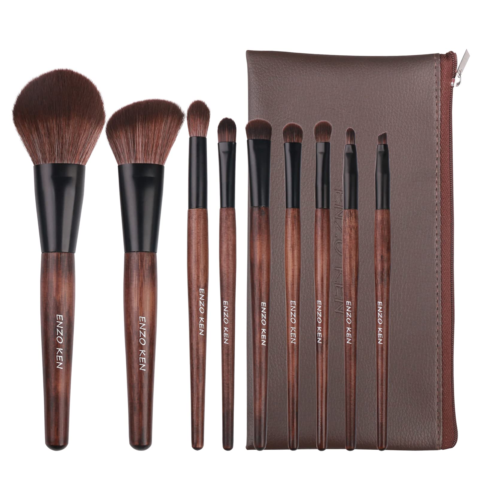 ENZO KEN bamboo brush set in case for portable professional makeup
