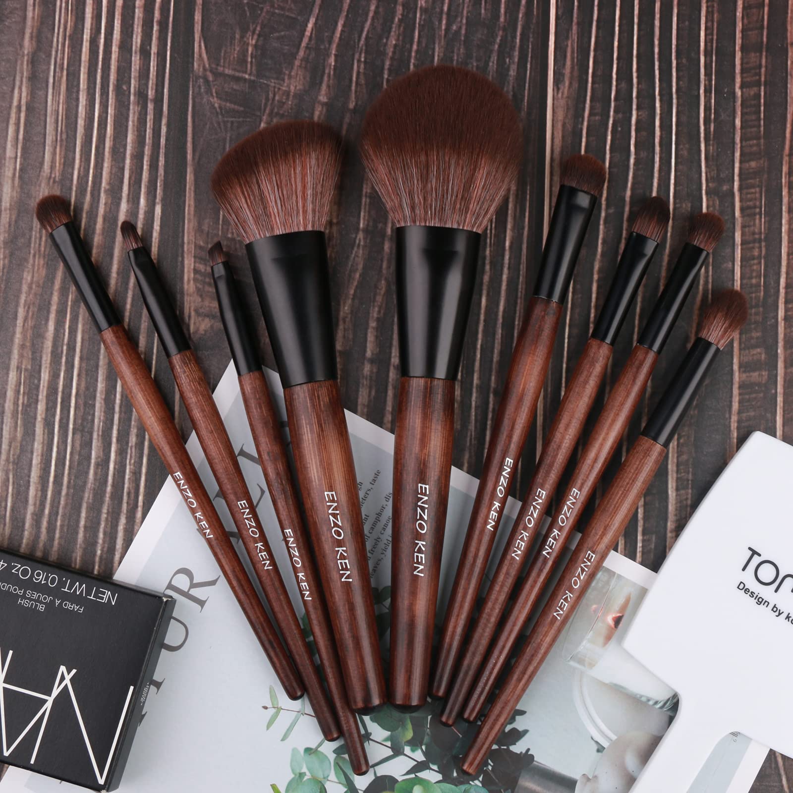 ENZO KEN brushes arranged on desk for professional setup