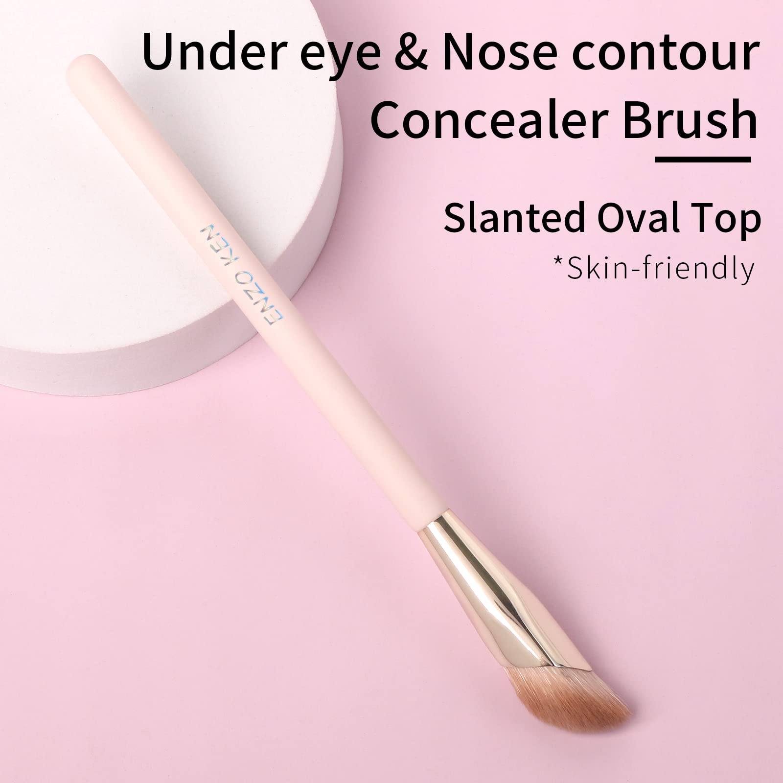 ENZO KEN concealer brush birch handle with logo offers comfortable grip and control.
