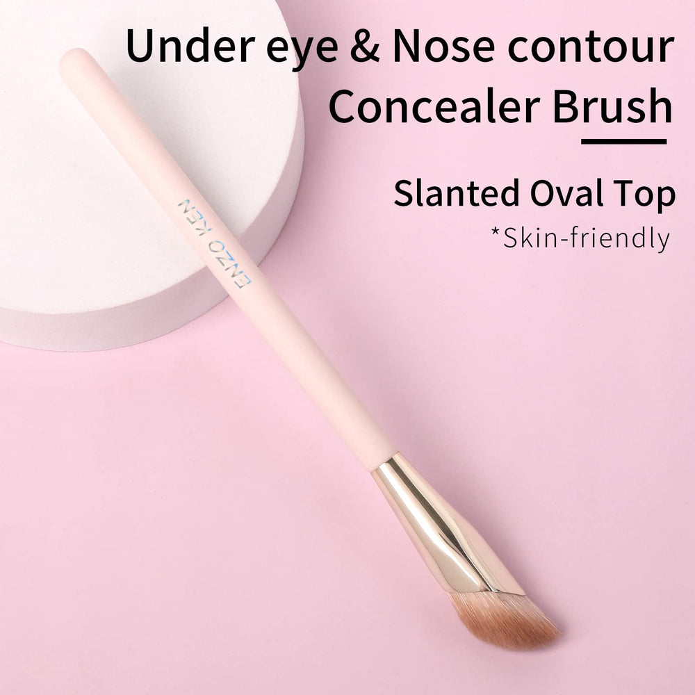 ENZO KEN concealer brush birch handle with logo offers comfortable grip and control.