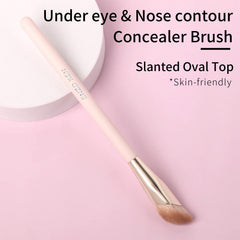 ENZO KEN concealer brush birch handle with logo offers comfortable grip and control.