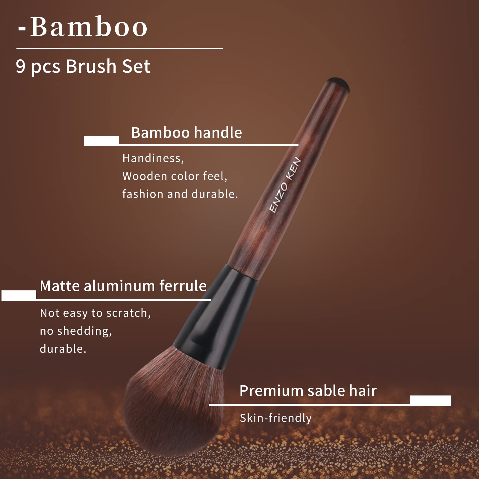 ENZO KEN matte aluminum ferrule brushes close-up durable no-shed design