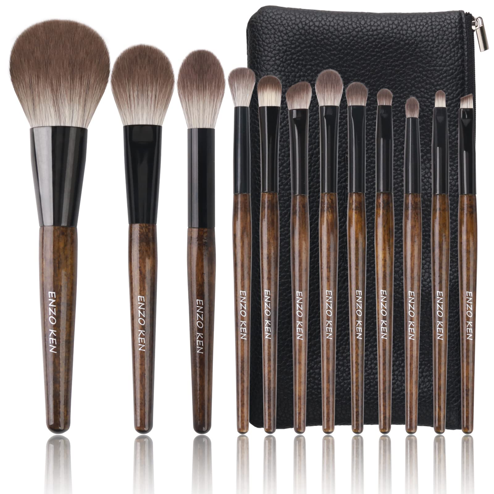 ENZO KEN MONI walnut-handle close-up for comfortable grip during makeup application
