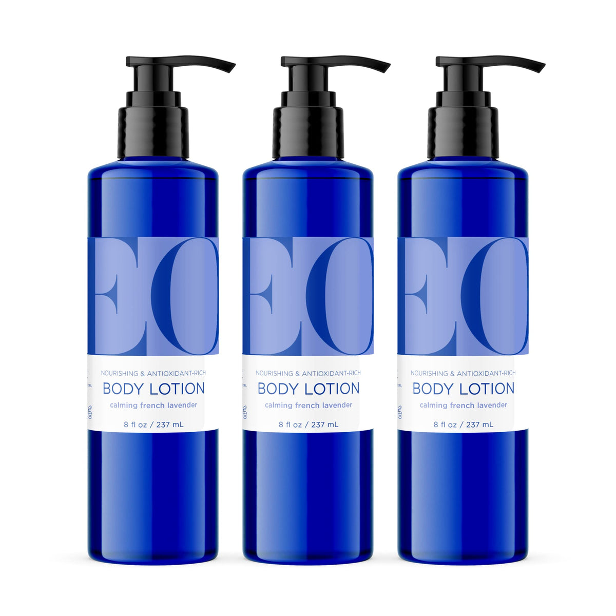 EO French Lavender Body Lotion pack of 3 demonstrates convenient daily moisture