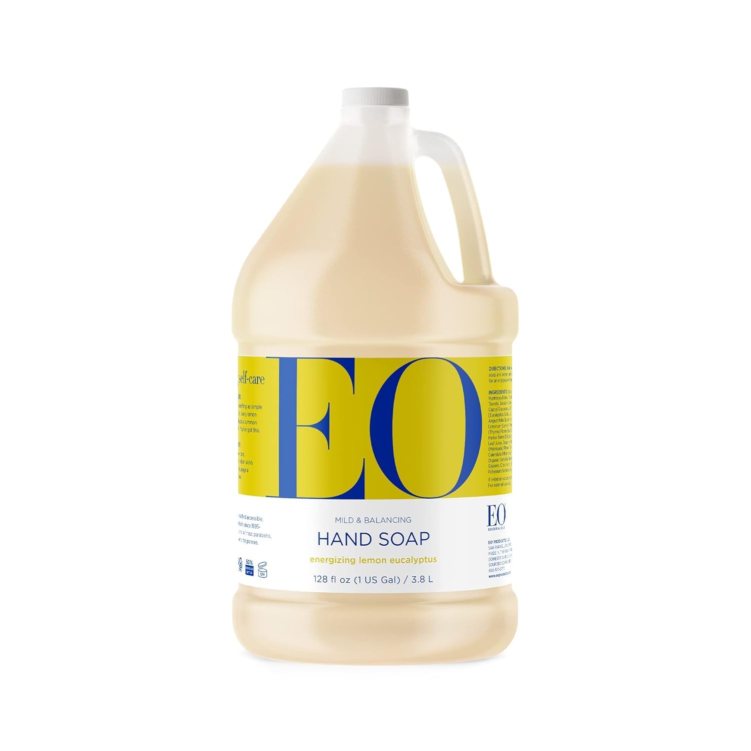 EO Lemon and Eucalyptus liquid hand soap bottle ready for daily cleansing