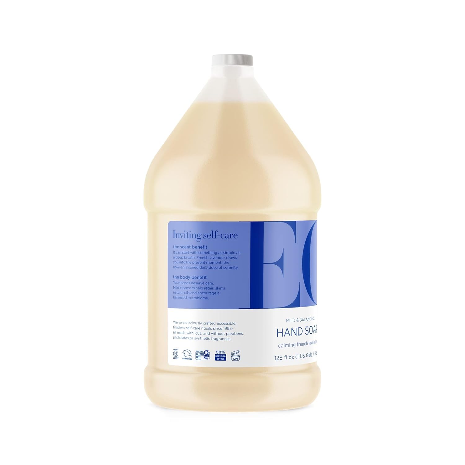 EO liquid hand soap pour bottle demonstrates easy refilling for busy homes.