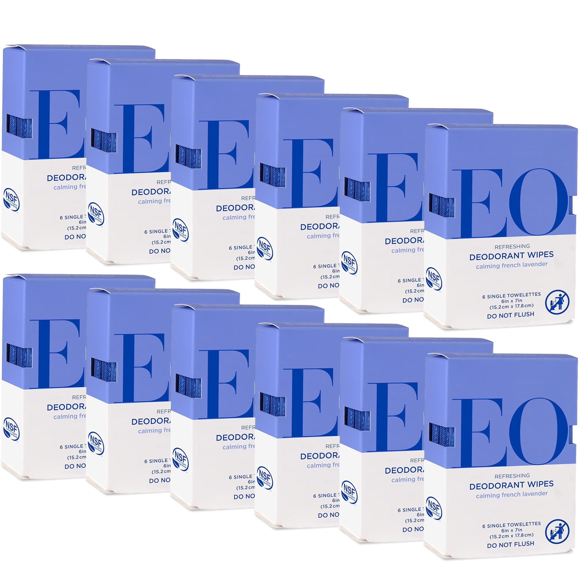 EO Natural Deodorant Wipes French Lavender pack-12 display for on-the-go freshness