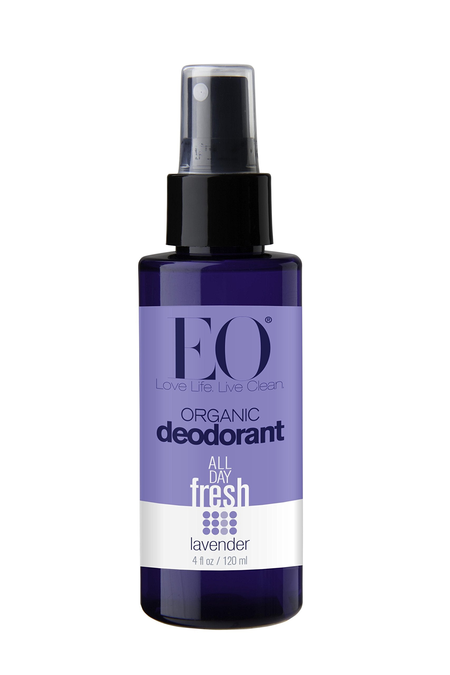 EO Organic Deodorant Spray Lavender bottle showing cooling, fresh scent for all-day confidence