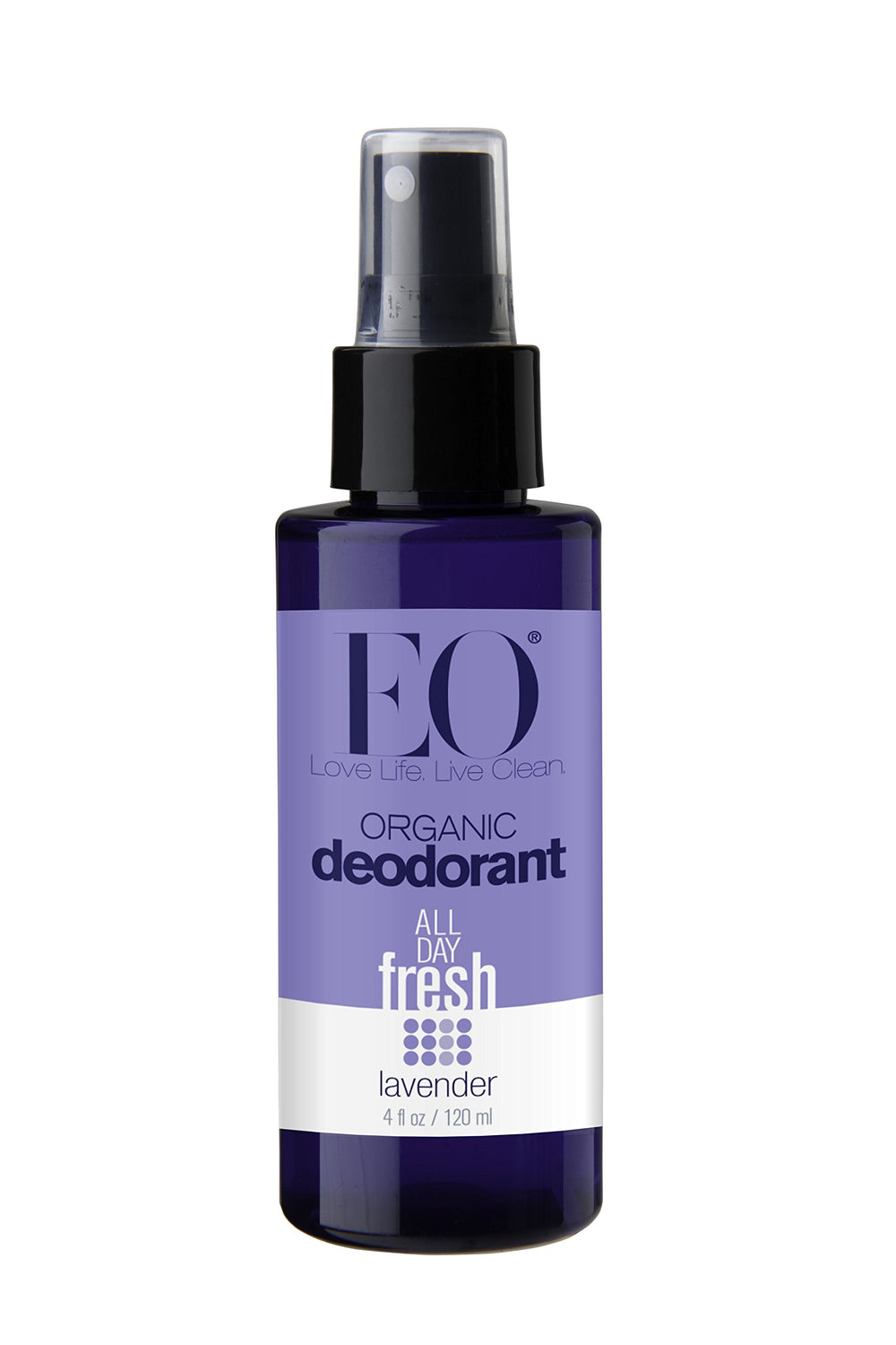 EO Organic Deodorant Spray Lavender bottle showing cooling, fresh scent for all-day confidence