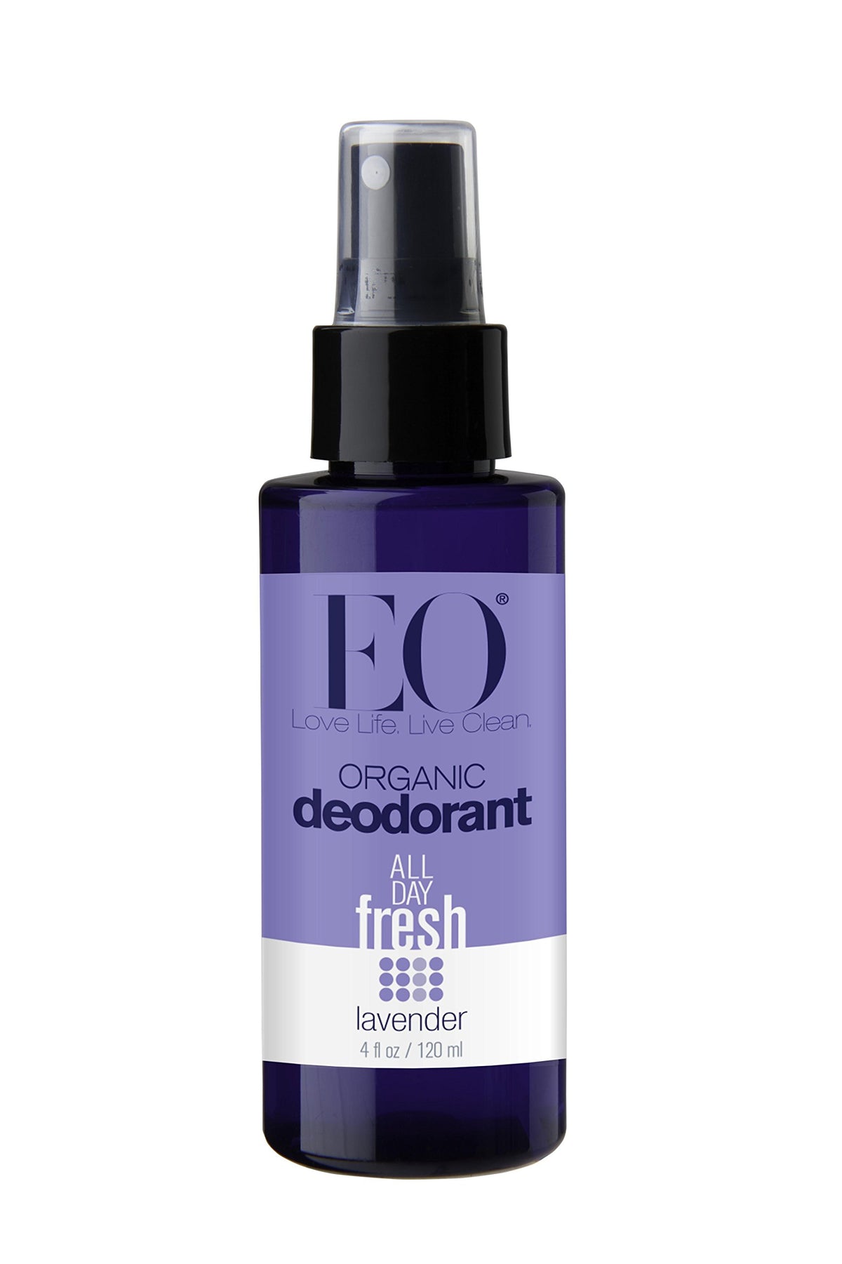 EO Organic Deodorant Spray Lavender bottle showing cooling, fresh scent for all-day confidence
