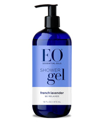 EO skin-conditioning shower gel lavender bottle highlights hydrating glycerin benefits