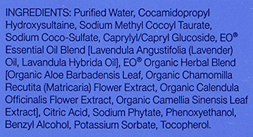 EO sulfate-free hand soap lavender packaging recycled bottle emphasizes eco-friendly packaging