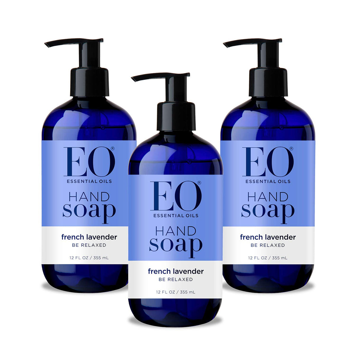 EO sulfate-free hand soap lavender three-bottles-front shows value and calming aroma
