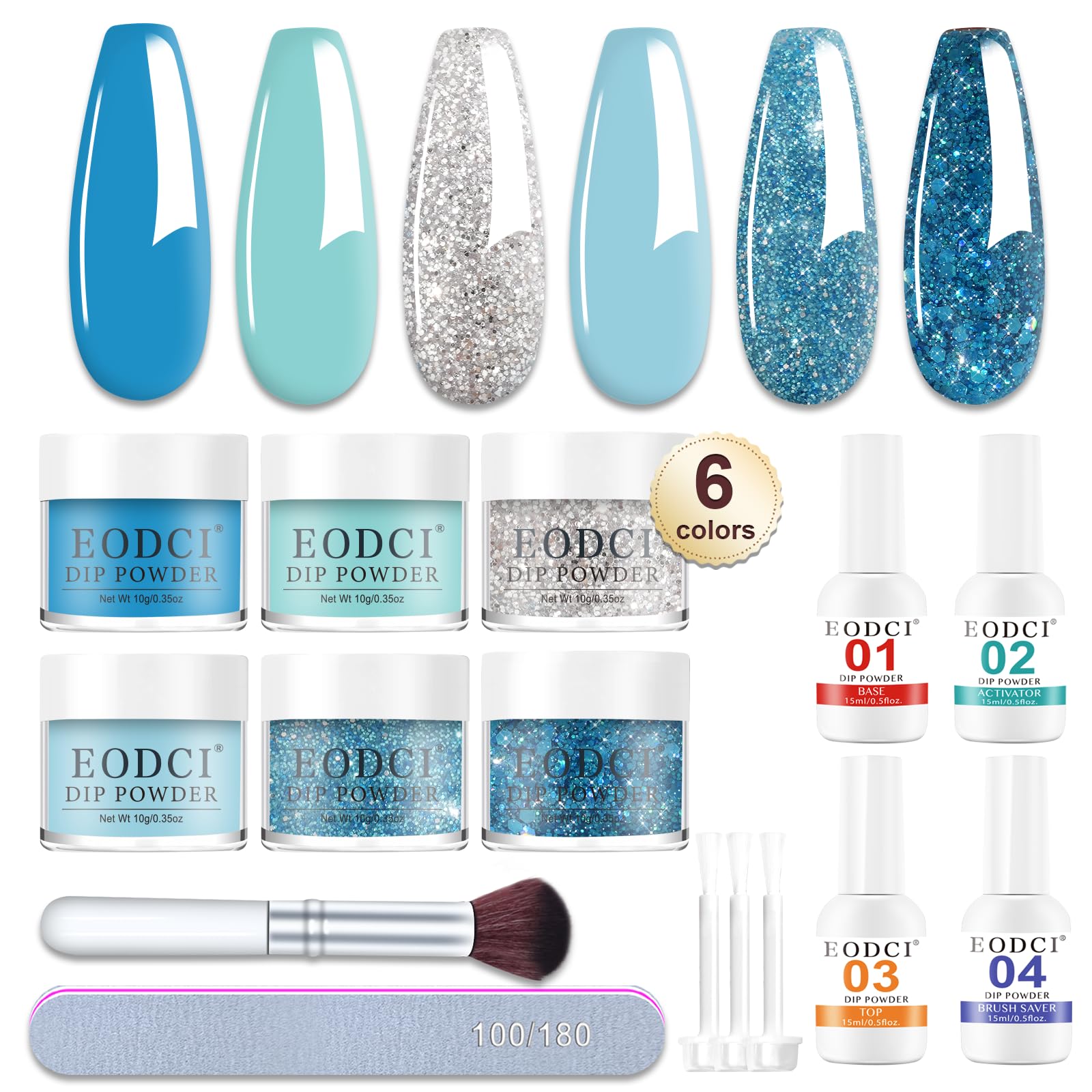 Eodci dip powder kit box with six colors for versatile at-home manicures.