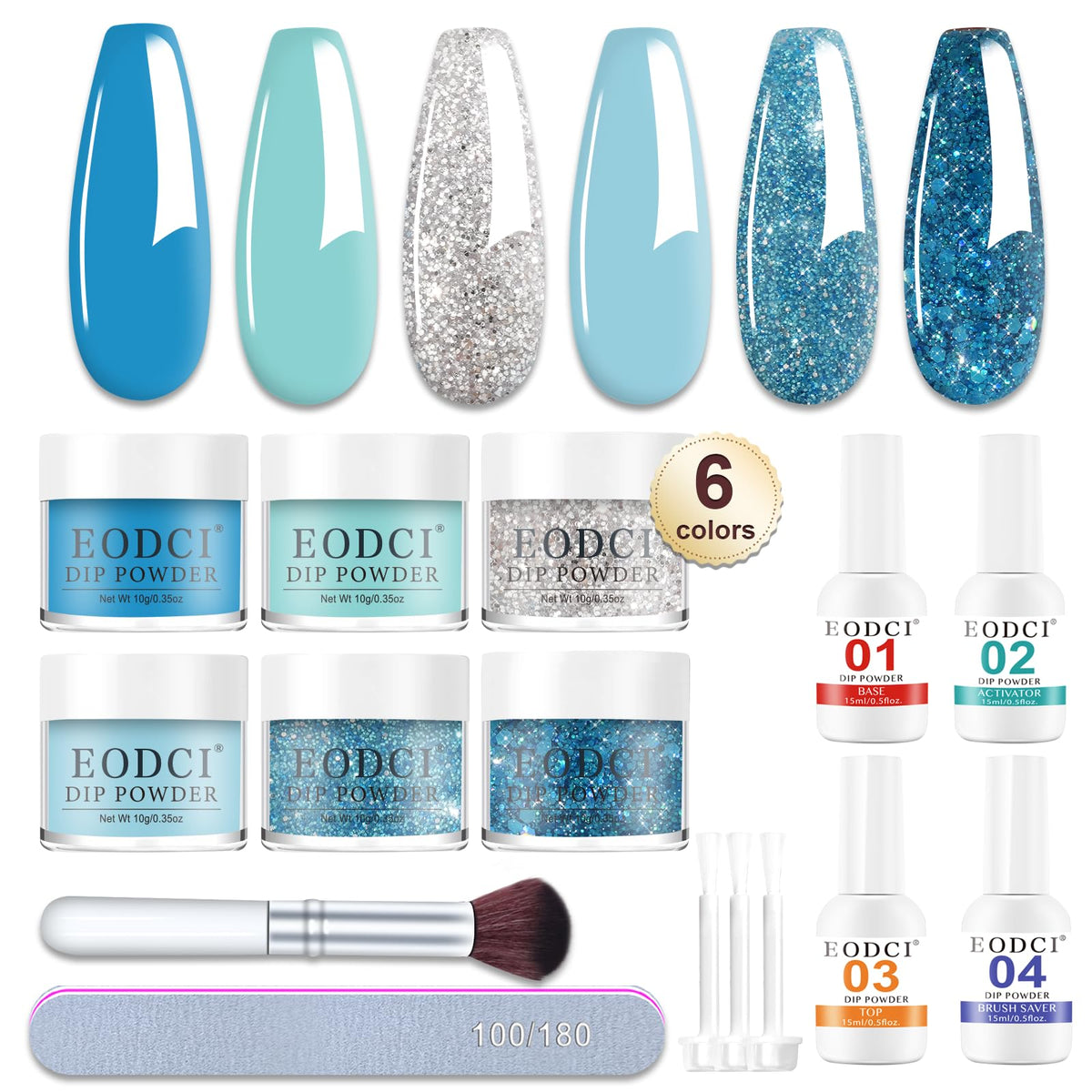Eodci dip powder kit box with six colors for versatile at-home manicures.