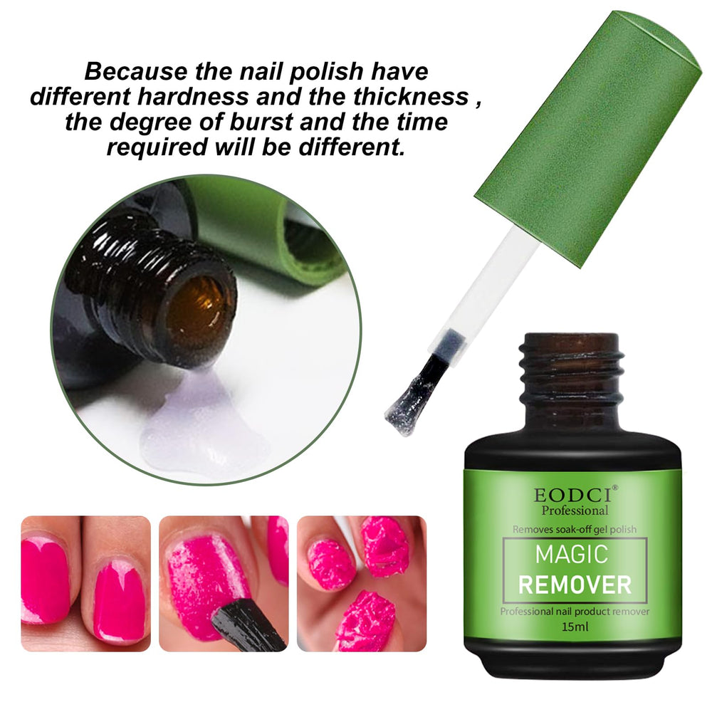 Eodci remover on acrylic nails illustrates versatile use for gel polish