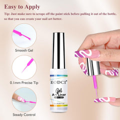 eodci nail art gel liner set easy-apply brush for precise details