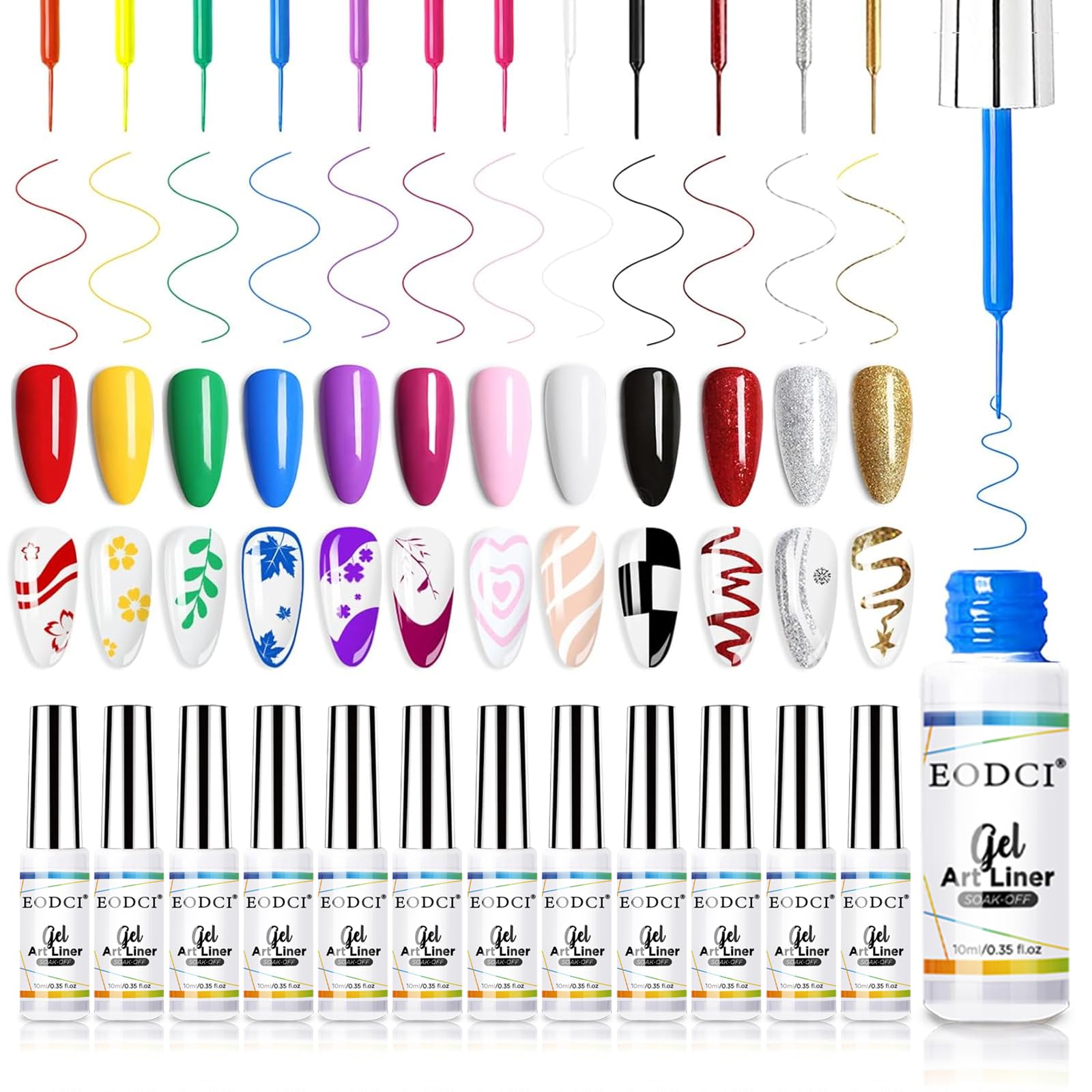 eodci nail art gel liner set rainbow colors for vibrant designs