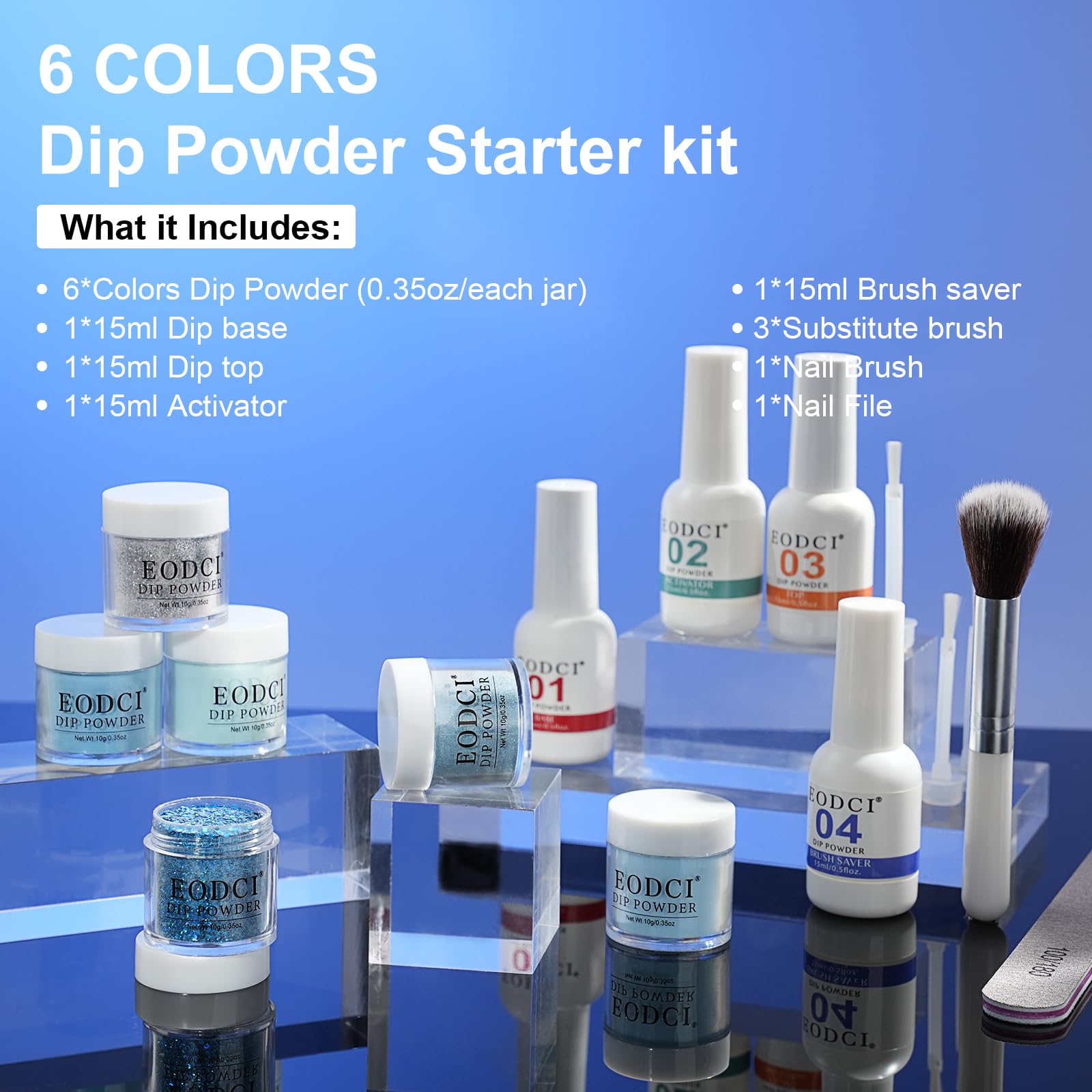 No lamp needed with Eodci dip powder kit for beginner-friendly manicure.