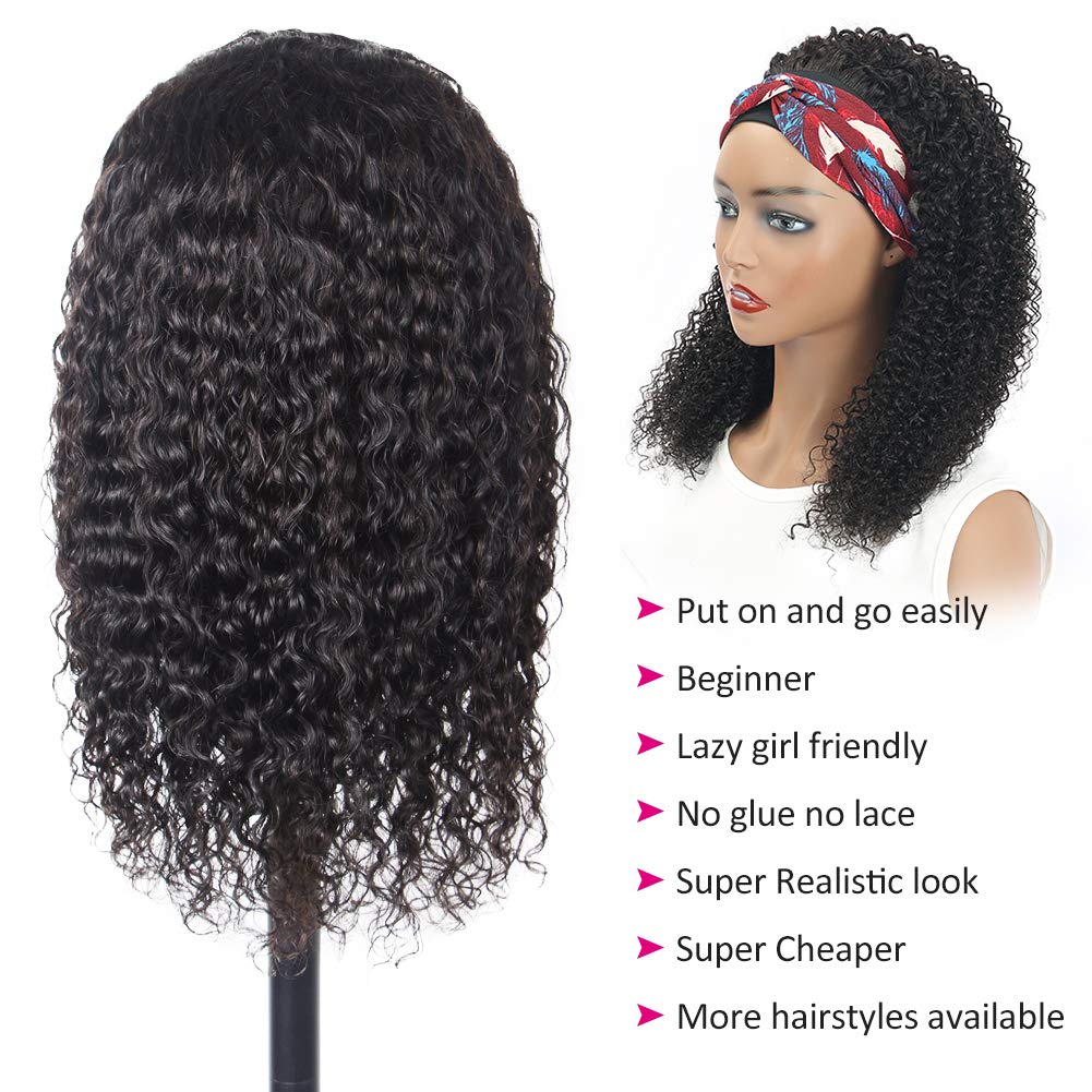 Eooma Curly Headband Wig closeup reveals soft Remy hair and bounce.