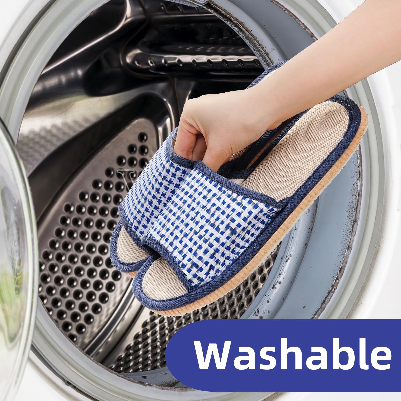 Eorbow corduroy-covered slippers designed for durable, washable home or travel use.